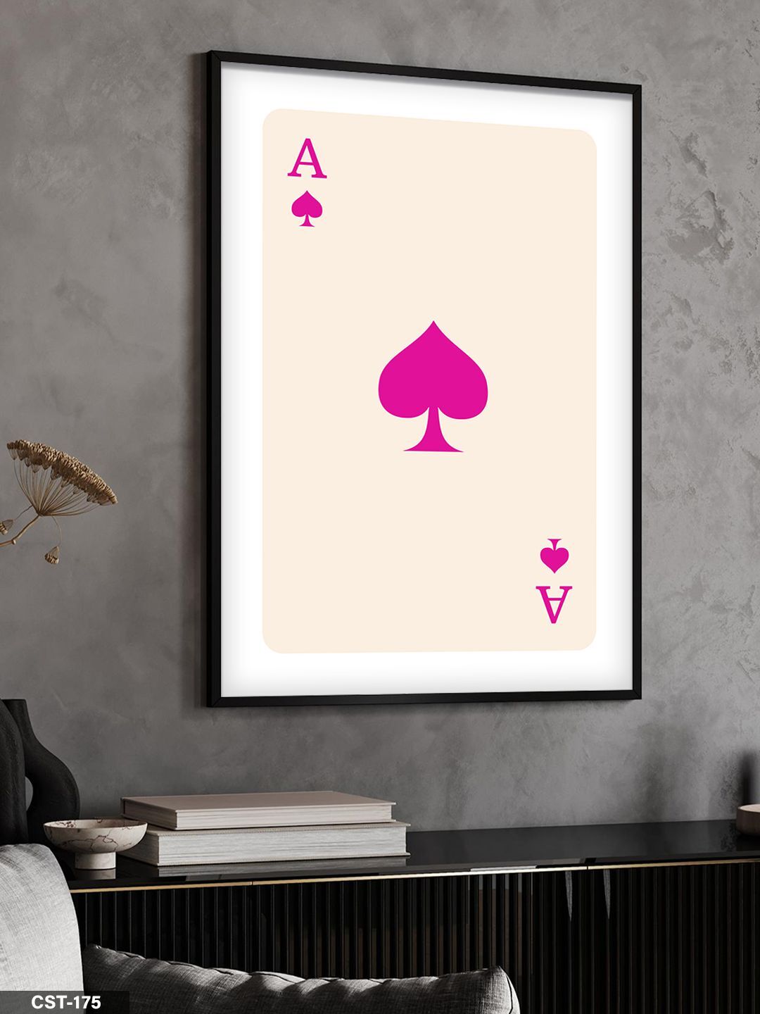 Kupa Ası - Pembe Tek Parça Ahşap Çerçeveli Tablo Siyah - 40 x 60 CM