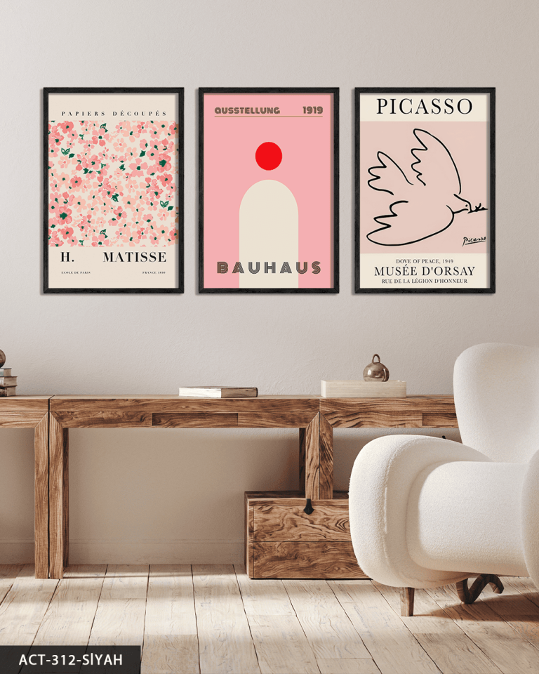Matisse & Picasso & Bauhaus 3 Parça Ahşap Çerçeveli Tablo ACT Siyah - 40 x 60 CM