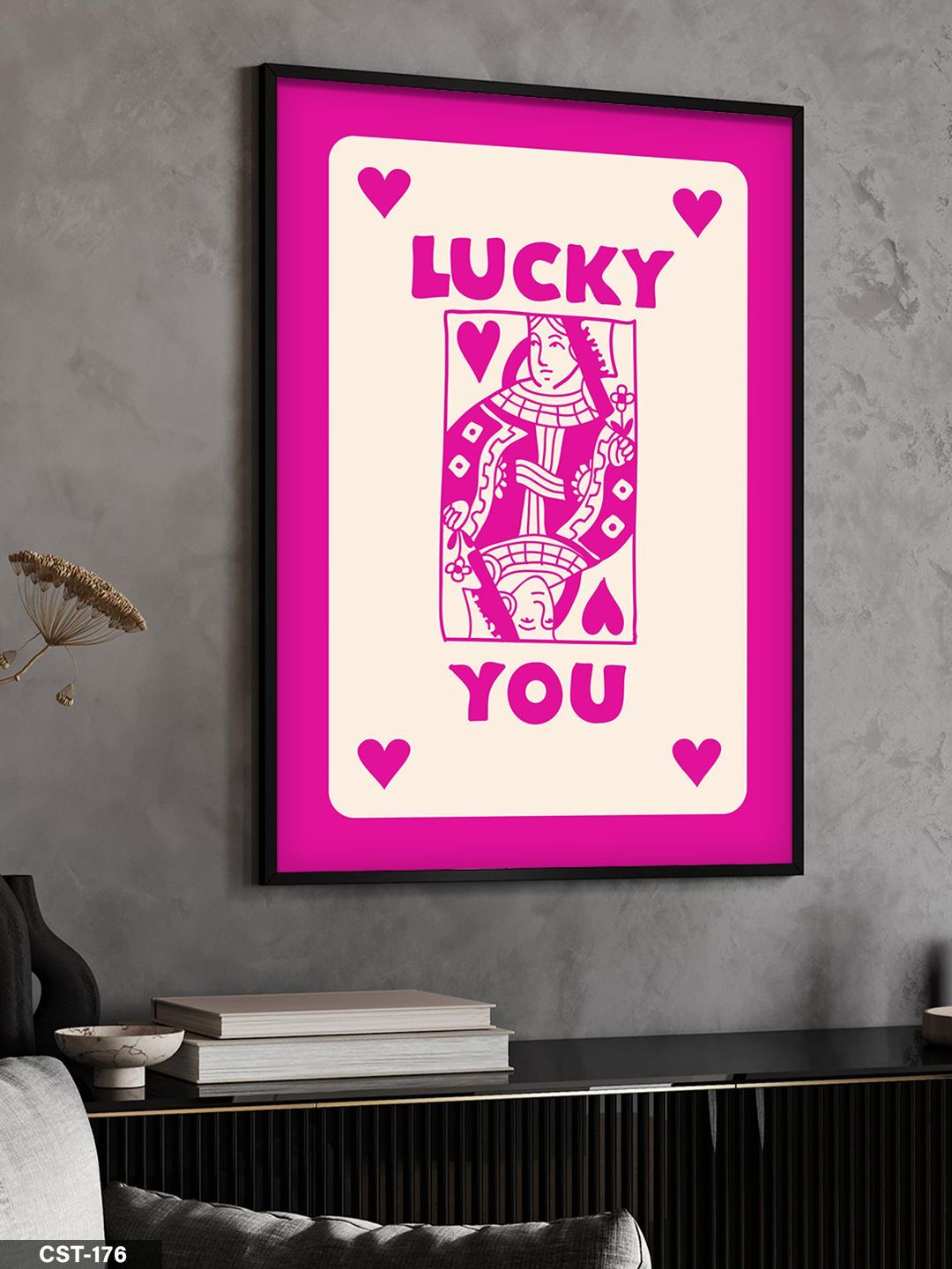 Şans Kartı - Parlak Pembe Tek Parça Ahşap Çerçeveli Tablo Siyah - 40 x 60 CM