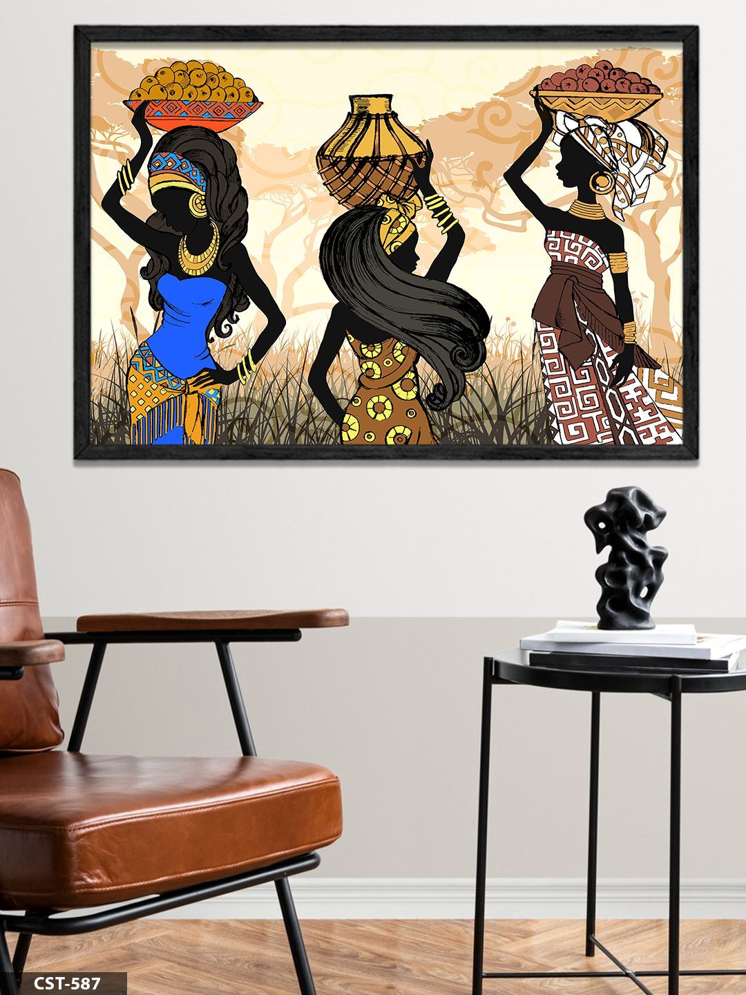 Afrikalı Kadınlar Tek Parça Ahşap Çerçeveli Tablo Siyah - 50 x 70 CM