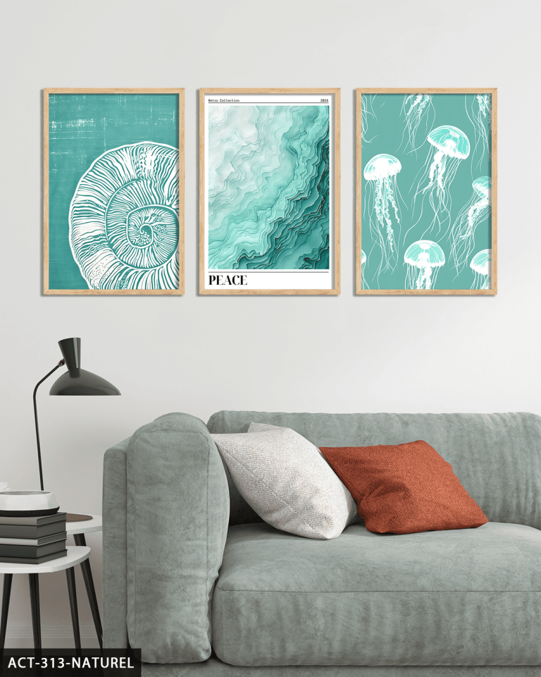 Deniz Temalı 3 Parça Ahşap Çerçeveli Tablo ACT Naturel - 40 x 60 CM