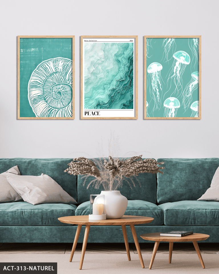 Deniz Temalı 3 Parça Ahşap Çerçeveli Tablo ACT Naturel - 40 x 60 CM