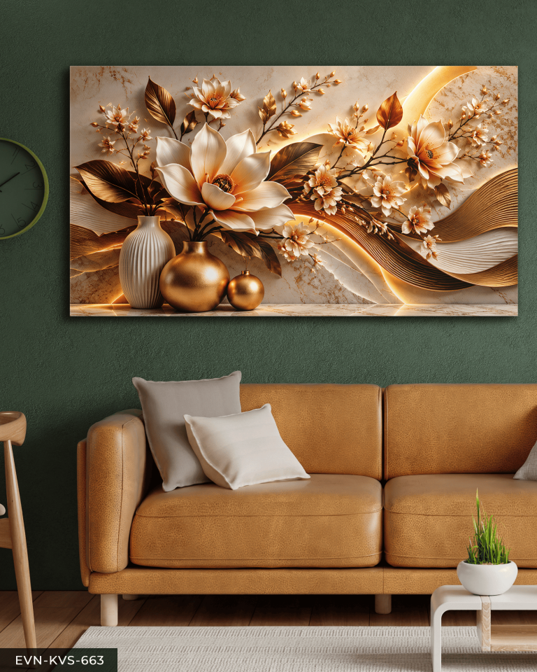 Gold Vazoda Beyaz Zarif Çiçek Tek Parça Işıksız Kanvas - Canvas Tablo