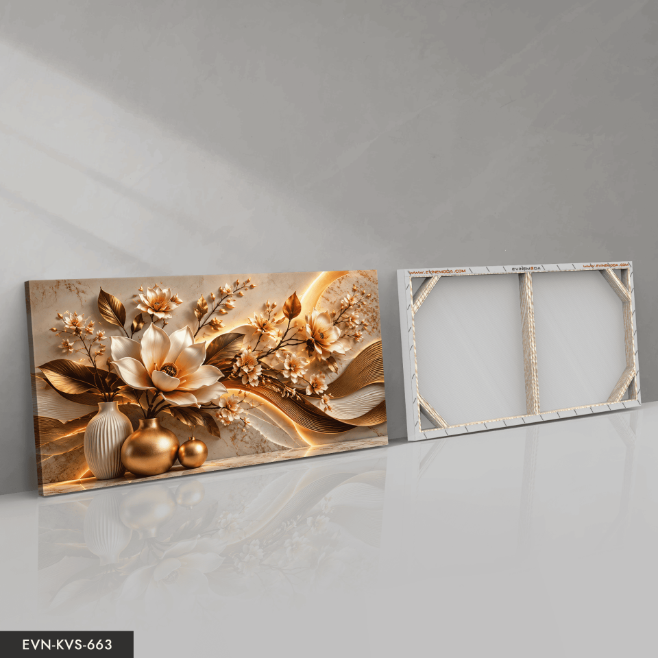 Gold Vazoda Beyaz Zarif Çiçek Tek Parça Işıksız Kanvas - Canvas Tablo