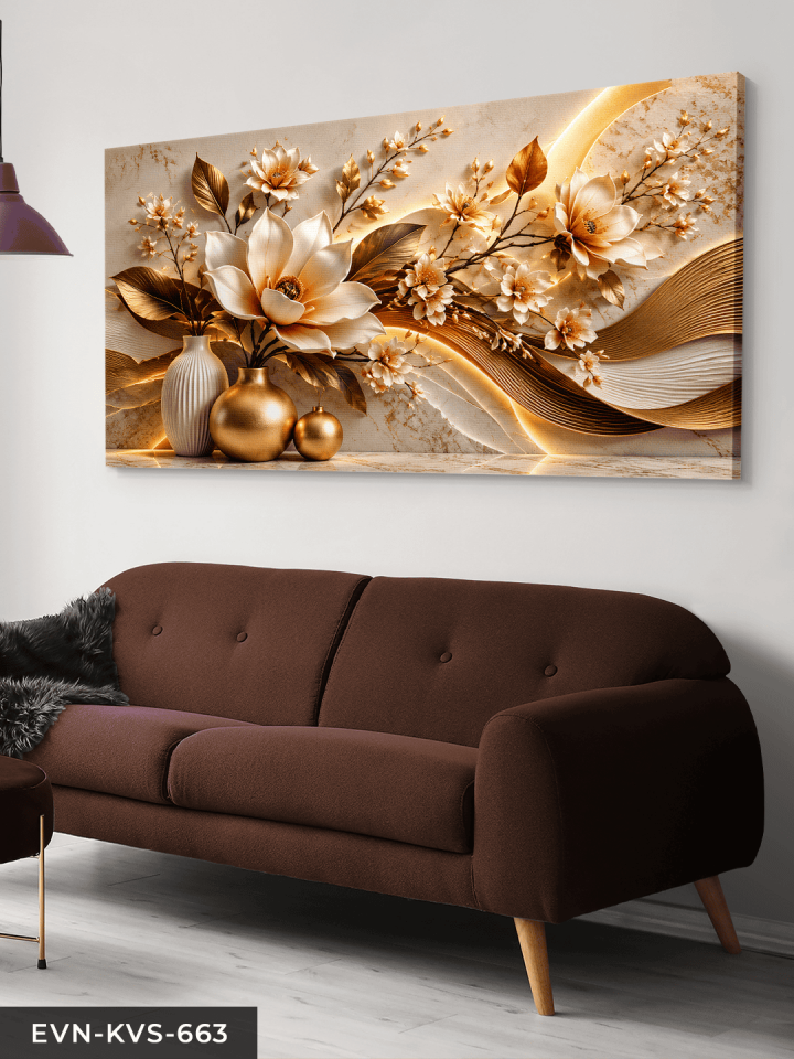 Gold Vazoda Beyaz Zarif Çiçek Tek Parça Işıksız Kanvas - Canvas Tablo