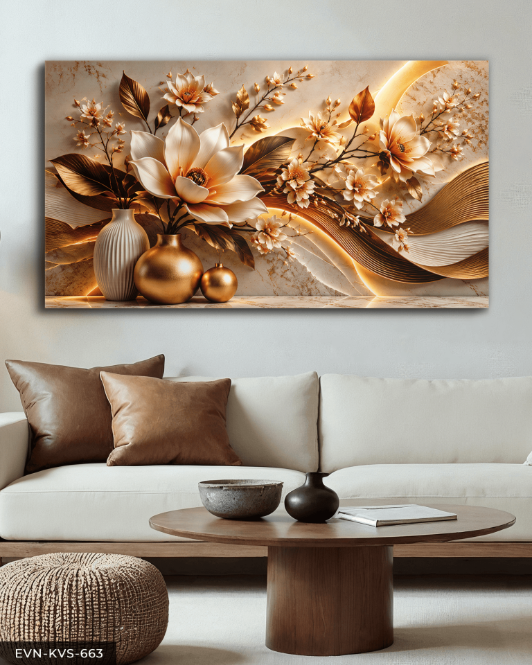 Gold Vazoda Beyaz Zarif Çiçek Tek Parça Işıksız Kanvas - Canvas Tablo