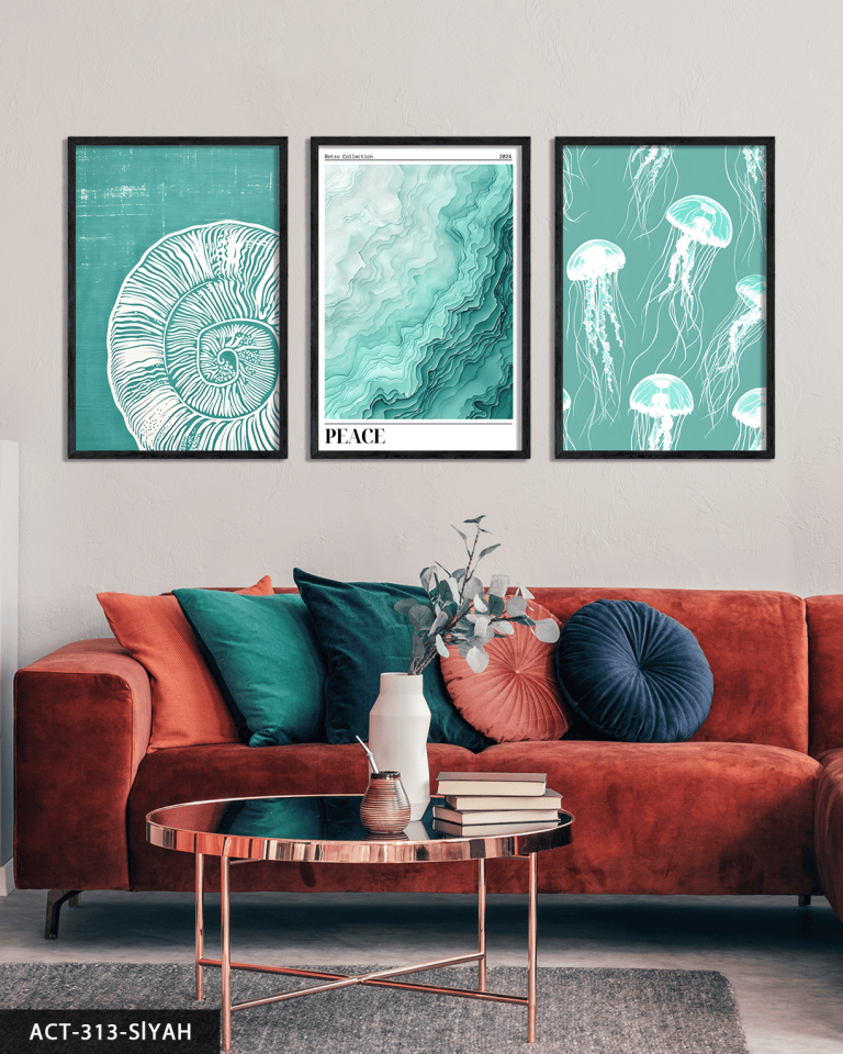 Deniz Temalı 3 Parça Ahşap Çerçeveli Tablo ACT Siyah - 40 x 60 CM