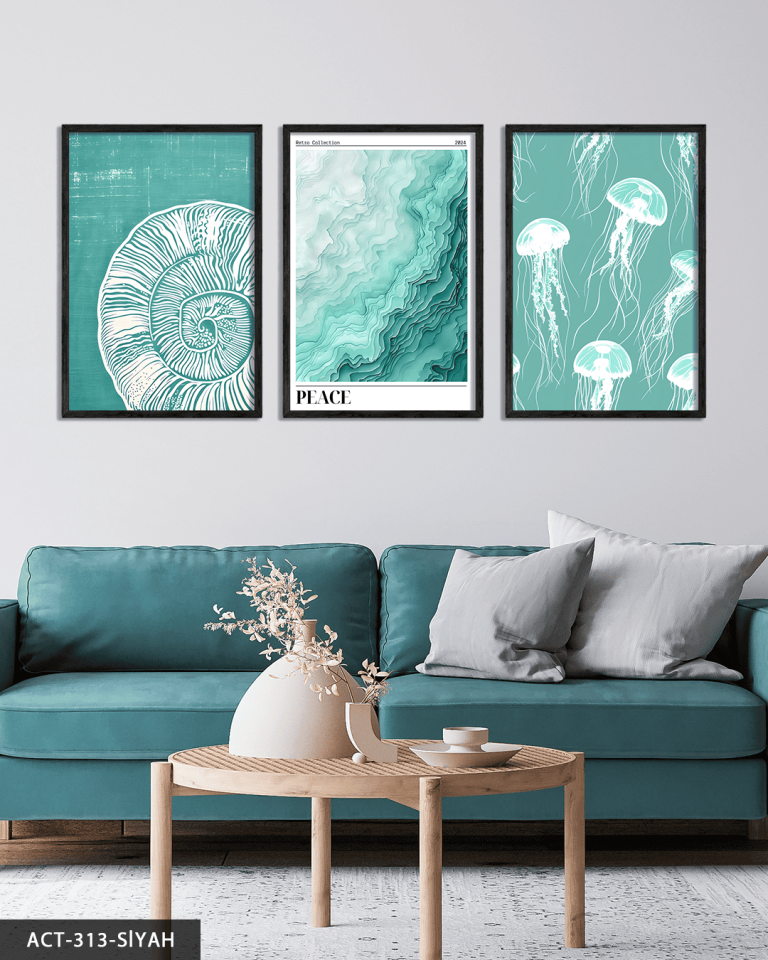 Deniz Temalı 3 Parça Ahşap Çerçeveli Tablo ACT Siyah - 40 x 60 CM