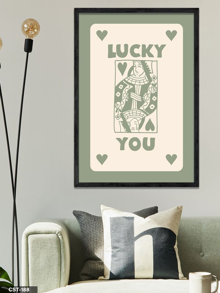 Yeşil ''LUCKY YOU'' kartı, Tek Parça Ahşap Çerçeveli Tablo Siyah - 40 x 60 CM
