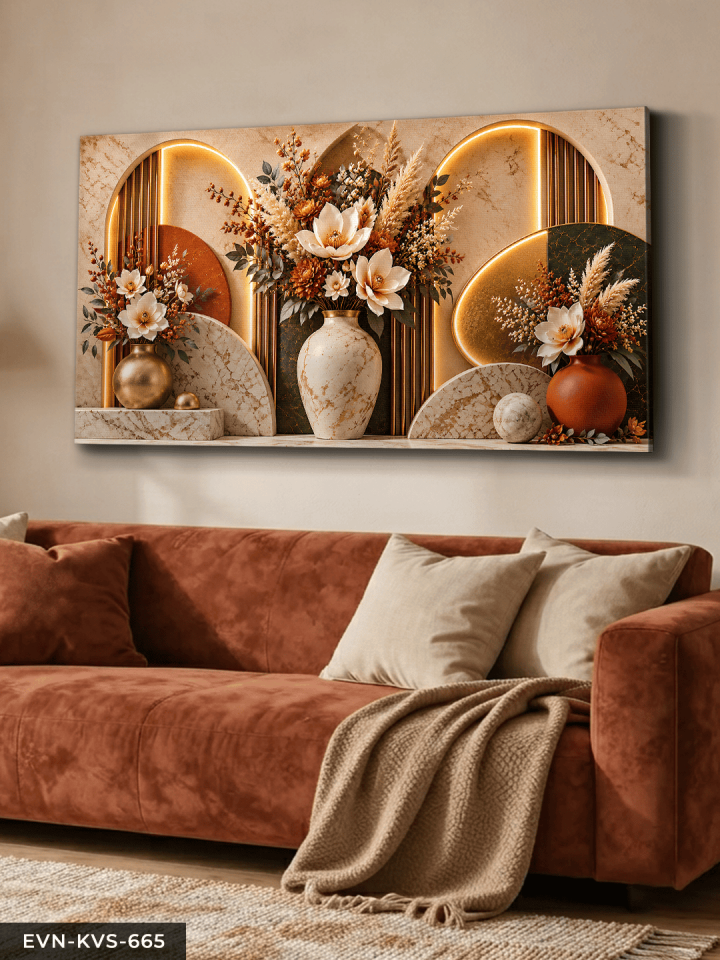 Seramik Vazoda Çiçek ve Bitki Tek Parça Işıksız Kanvas - Canvas Tablo