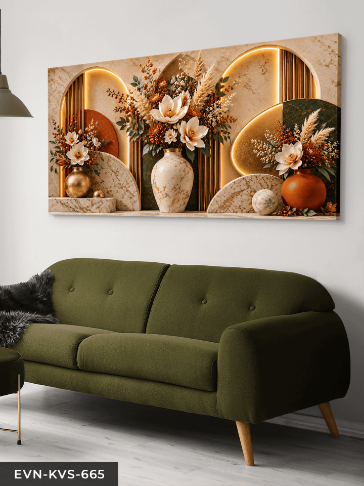 Seramik Vazoda Çiçek ve Bitki Tek Parça Işıksız Kanvas - Canvas Tablo