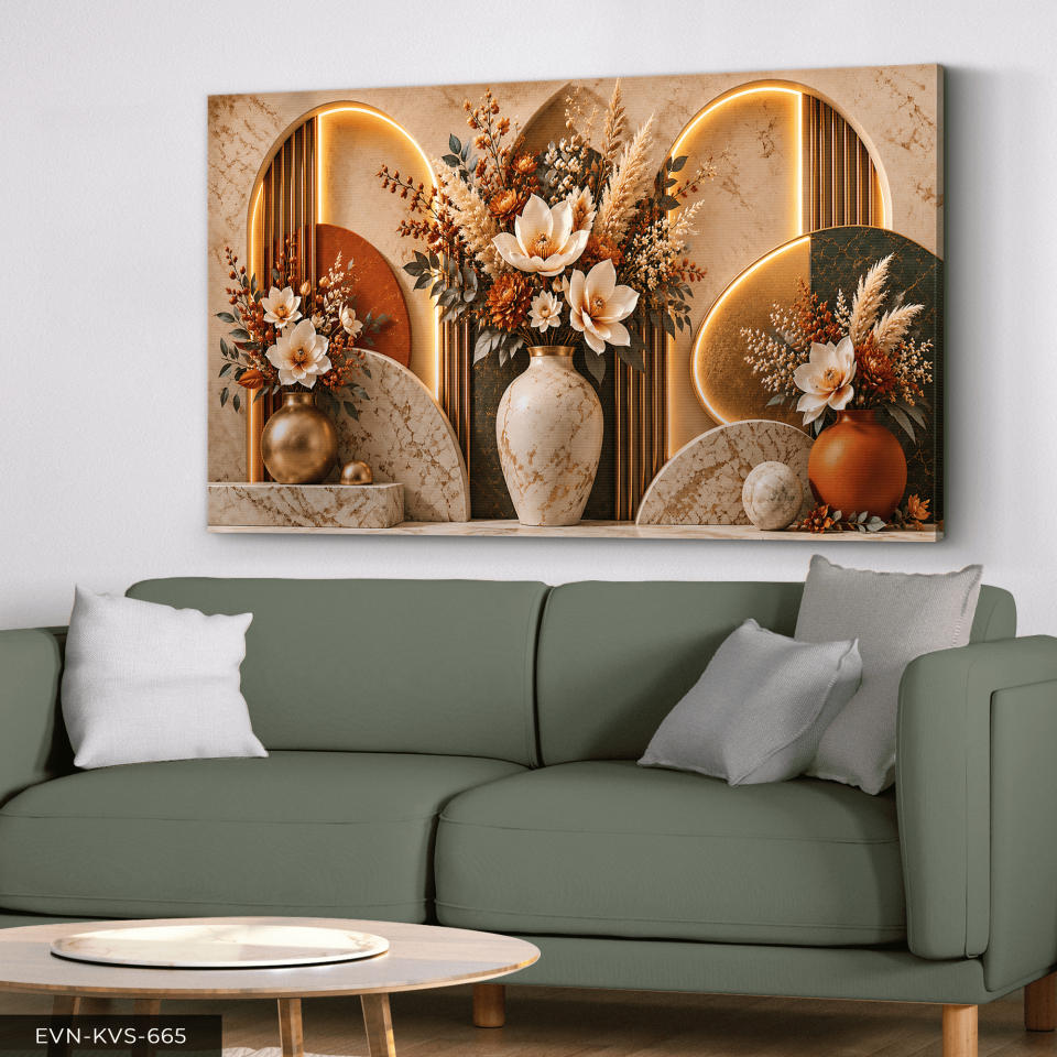 Seramik Vazoda Çiçek ve Bitki Tek Parça Işıksız Kanvas - Canvas Tablo