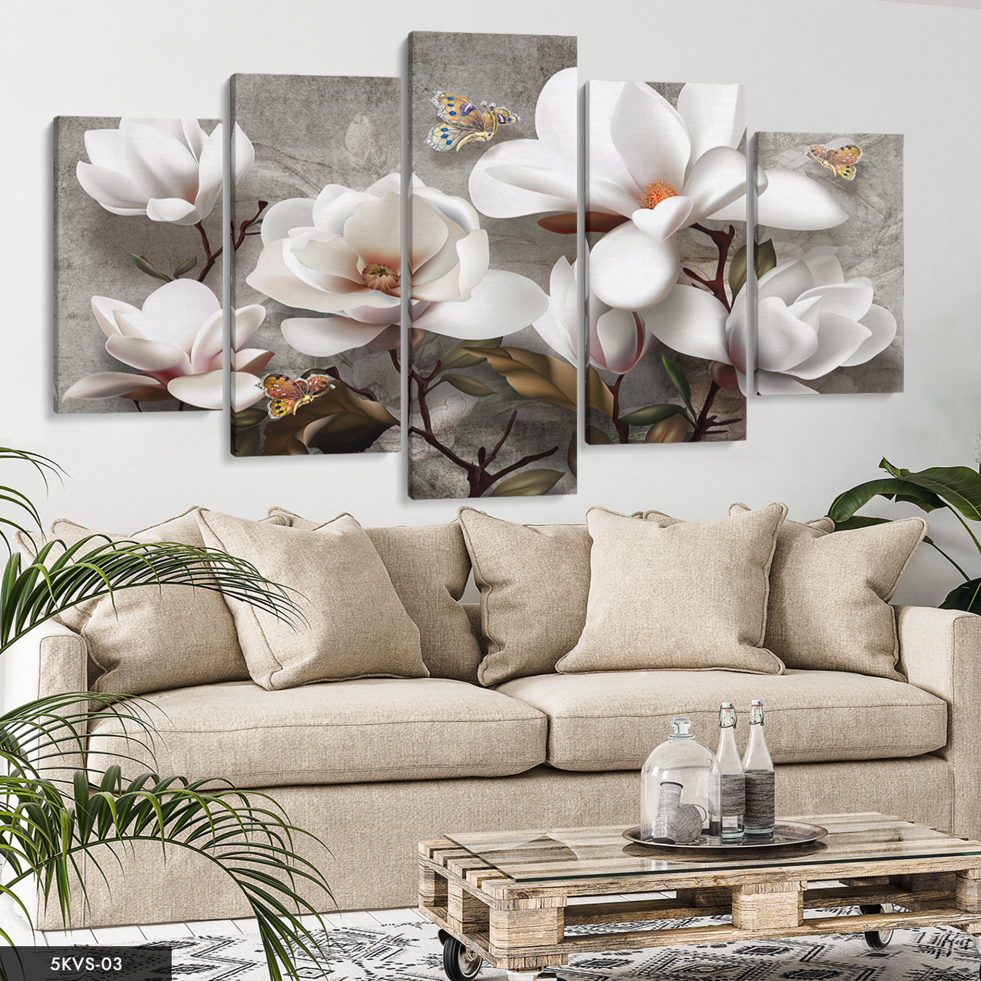 Çiçek 5 Parça Kanvas - Canvas Tablo 70 x 125 CM