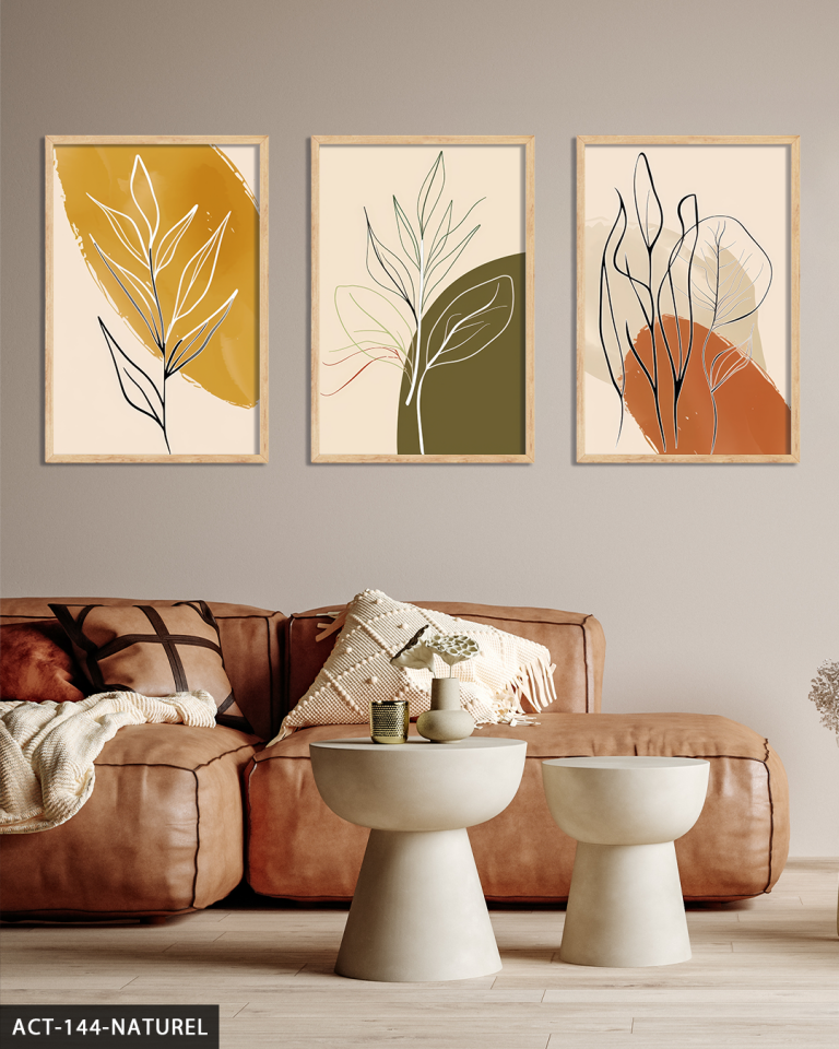 Minimalist Botanik Sanat 3 Parça Ahşap Çerçeveli Tablo ACT Naturel - 40 x 60 CM