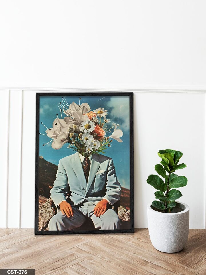 Çiçek Surat Beyefendi Tek Parça Ahşap Çerçeveli Tablo Siyah - 20 x 30 CM