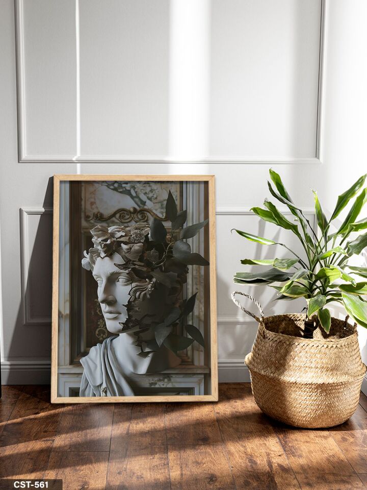 Çiçekli Heykel Tek Parça Ahşap Çerçeveli Tablo Naturel - 40 x 60 CM