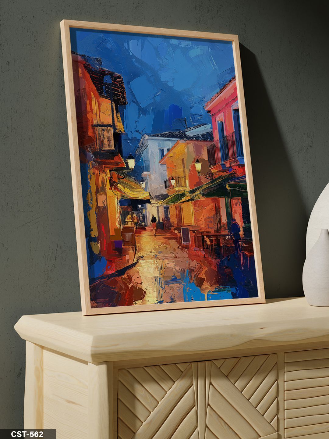 Yağlı Boya Renkli Sokak Tek Parça Ahşap Çerçeveli Tablo Naturel - 40 x 60 CM