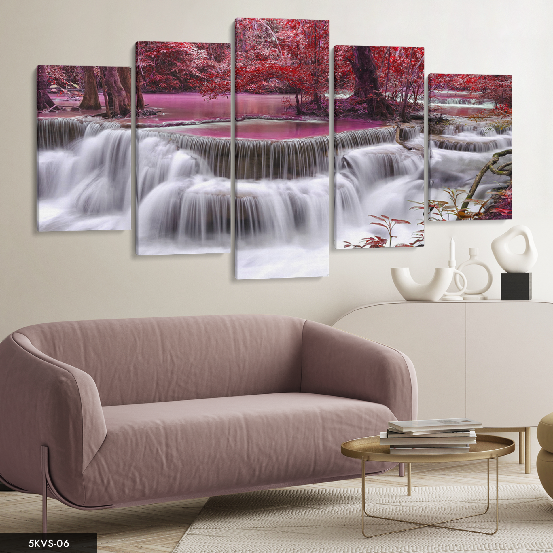 Şelale 5 Parça Kanvas - Canvas Tablo 70 x 125 CM