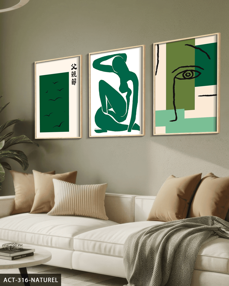 Matisse ve Picasso Tarzı 3 Parça Ahşap Çerçeveli Tablo ACT Naturel - 30 x 40 CM