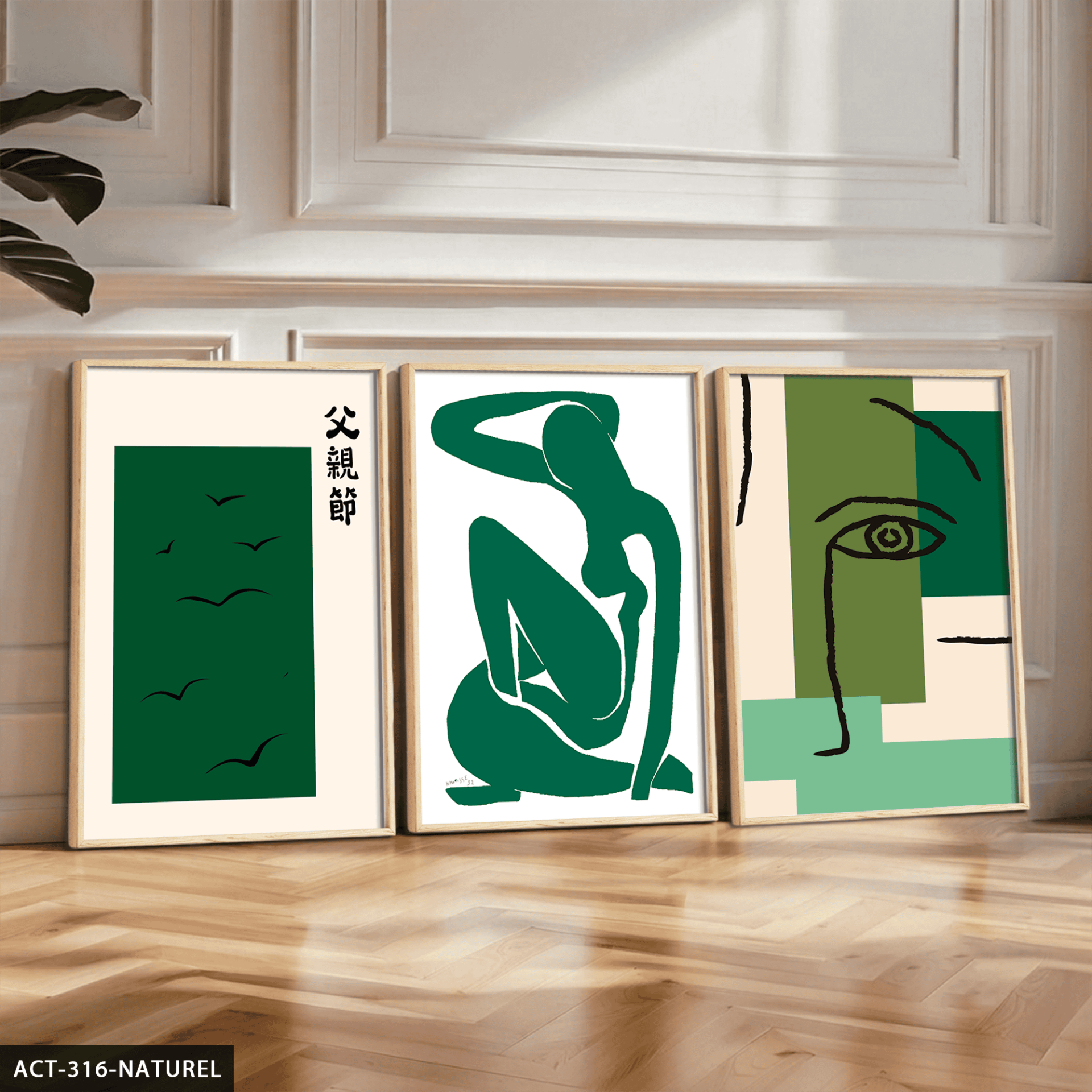 Matisse ve Picasso Tarzı 3 Parça Ahşap Çerçeveli Tablo ACT Naturel - 30 x 40 CM