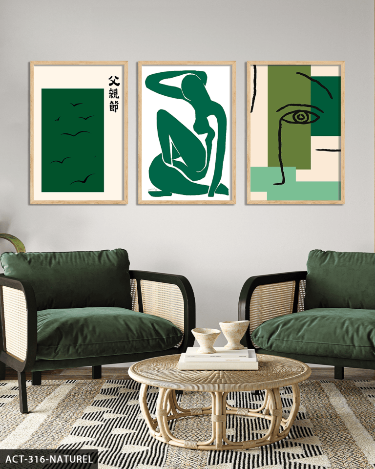 Matisse ve Picasso Tarzı 3 Parça Ahşap Çerçeveli Tablo ACT Naturel - 30 x 40 CM