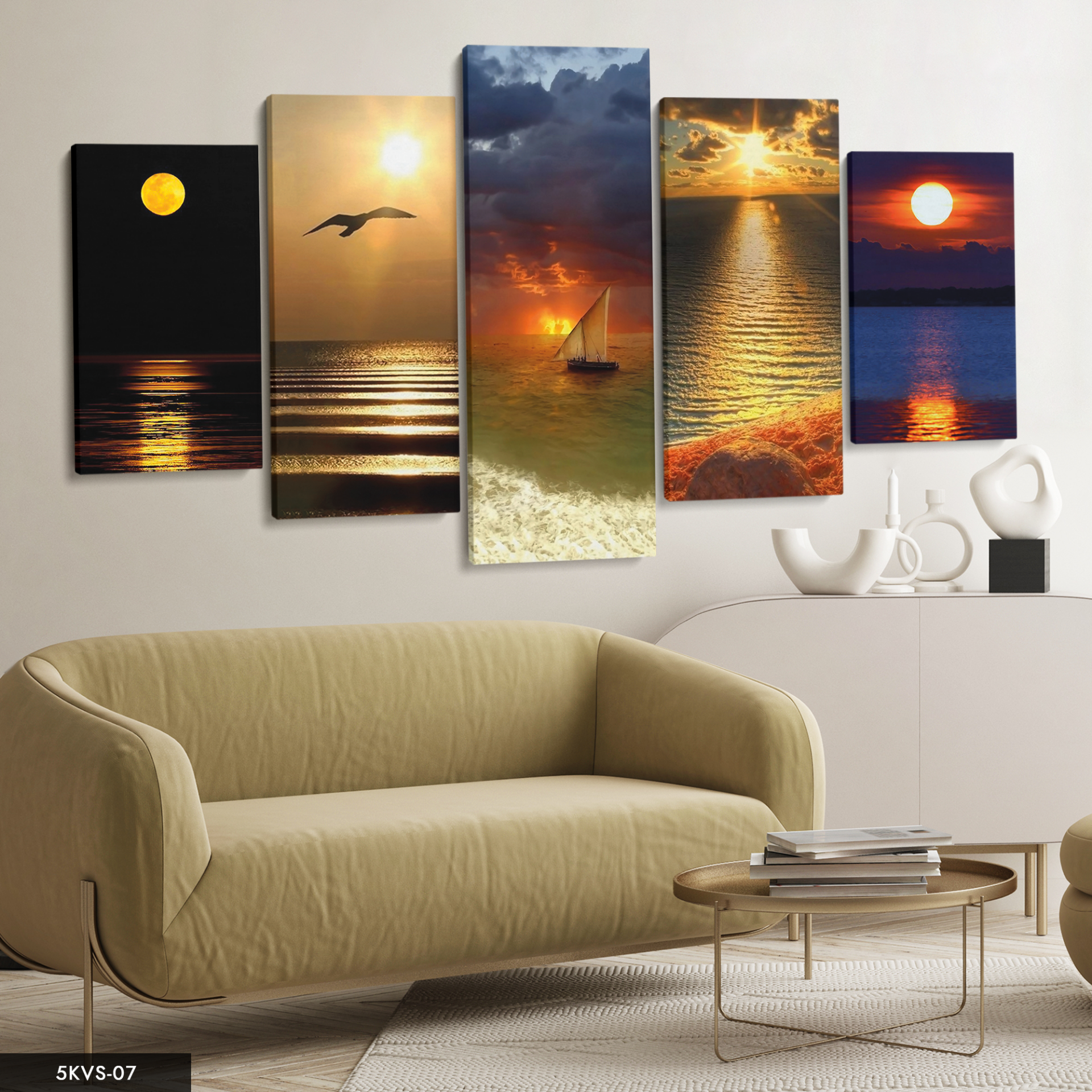 Gün Batımı - Doğumu 5 Parça Kanvas - Canvas Tablo 70 x 125 CM