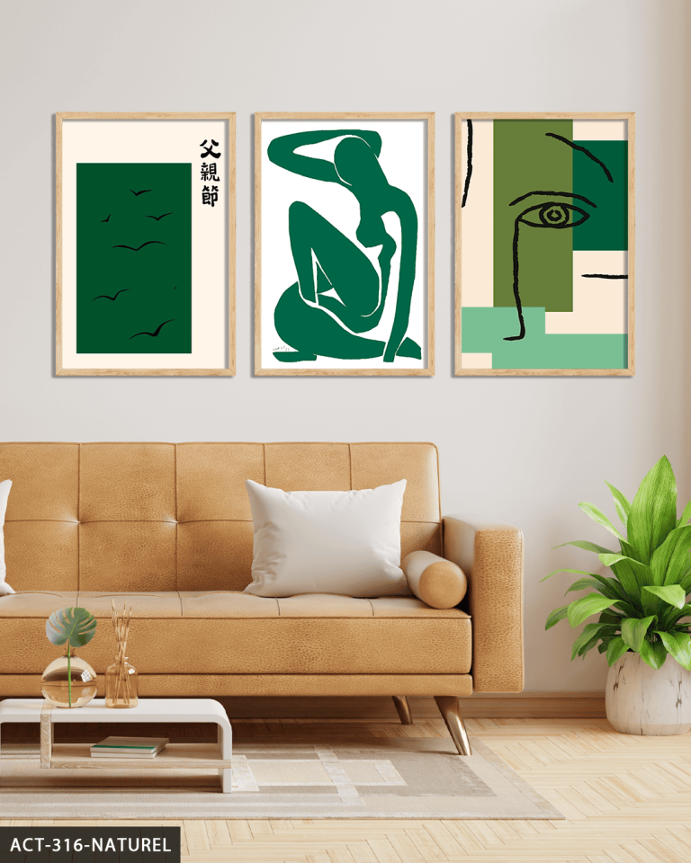 Matisse ve Picasso Tarzı 3 Parça Ahşap Çerçeveli Tablo ACT Naturel - 50 x 70 CM