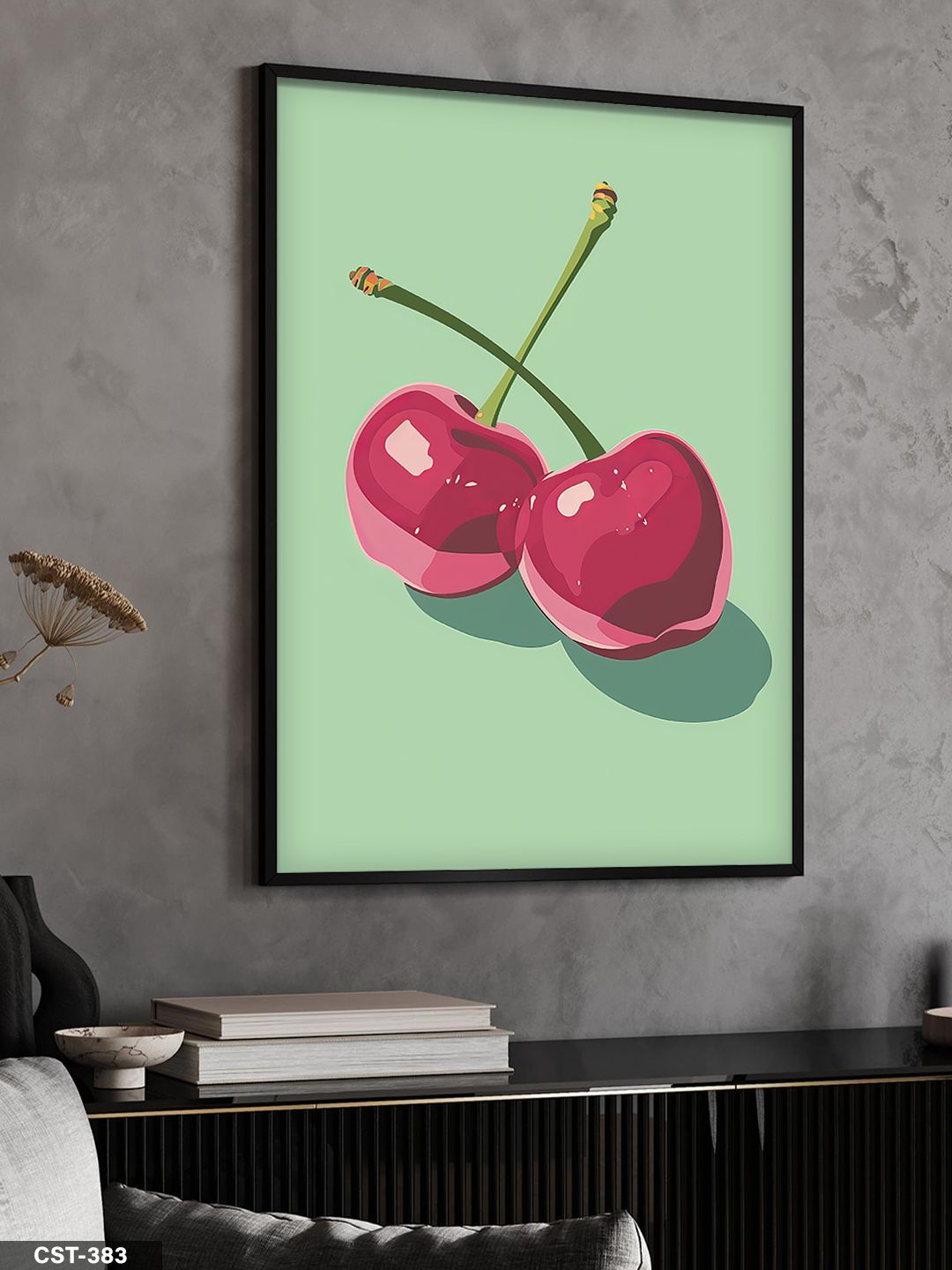 Kiraz Tek Parça Ahşap Çerçeveli Tablo Siyah - 20 x 30 CM