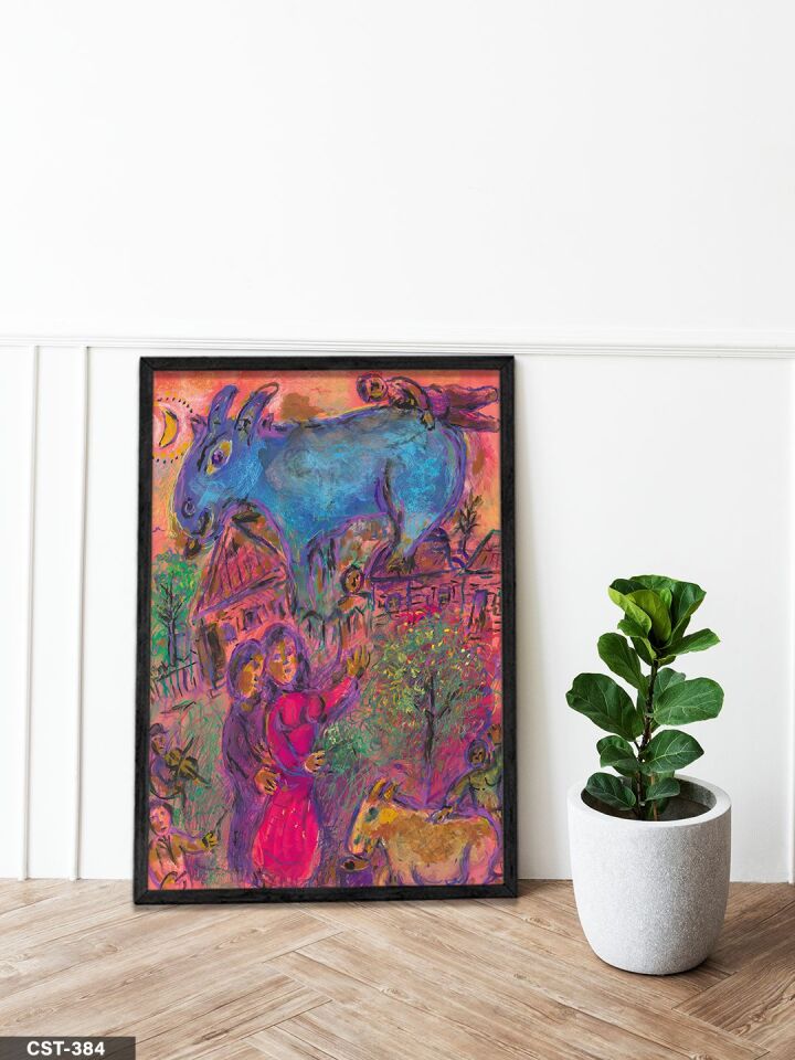 Mavi İnek Tek Parça Ahşap Çerçeveli Tablo Siyah - 20 x 30 CM