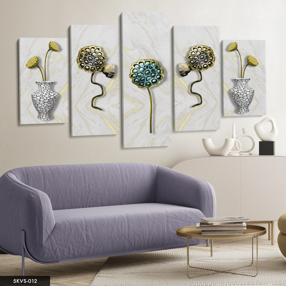 Renkli Çiçekler 5 Parça Kanvas - Canvas Tablo 70 x 125 CM