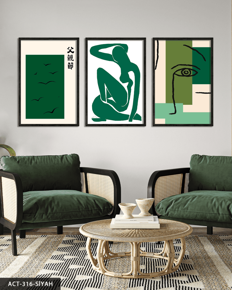Matisse ve Picasso Tarzı 3 Parça Ahşap Çerçeveli Tablo ACT Siyah - 50 x 70 CM