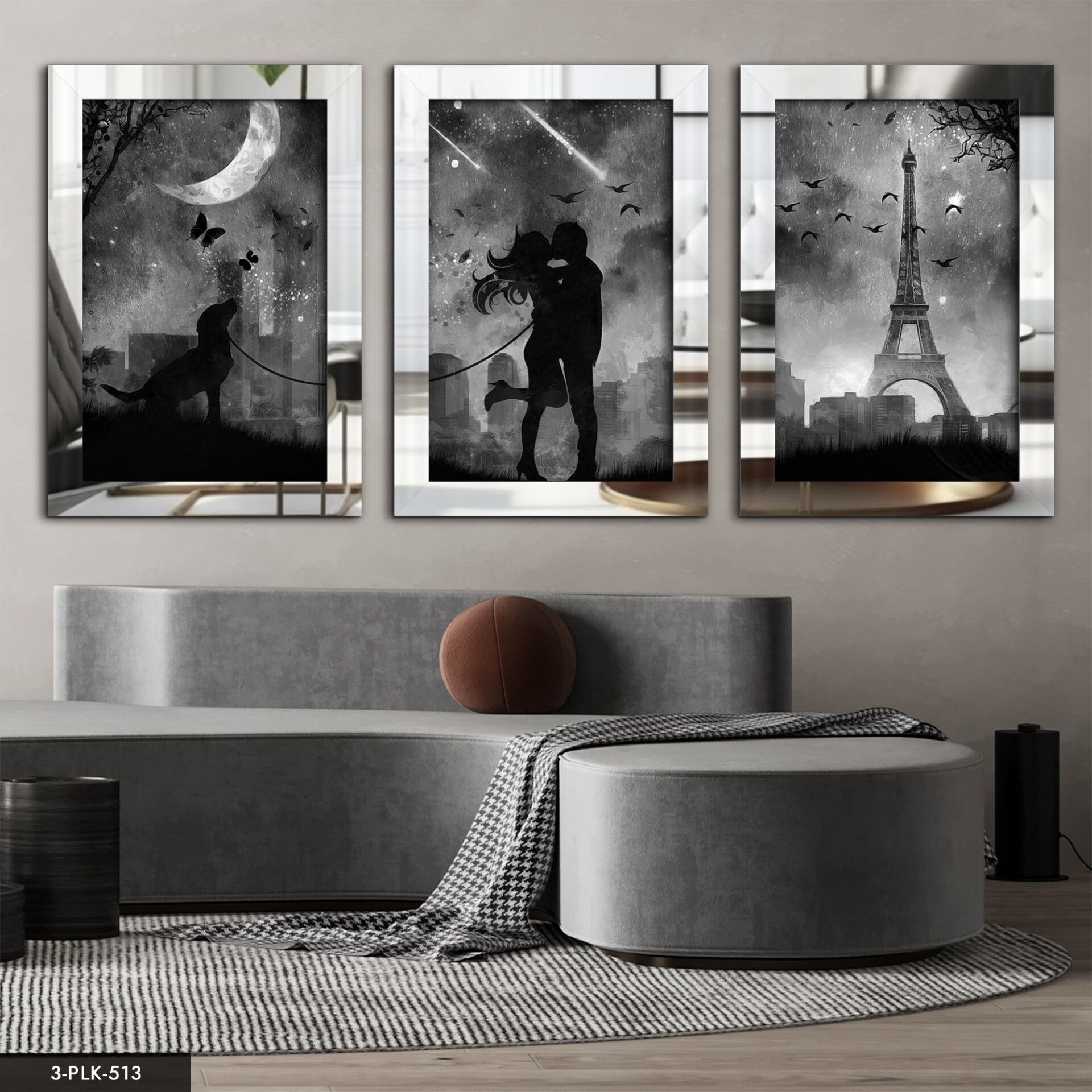 Aşk Eyfel Kulesi 3 Parça Pleksi Aynalı Tablo 30 x 40 CM - Gümüş