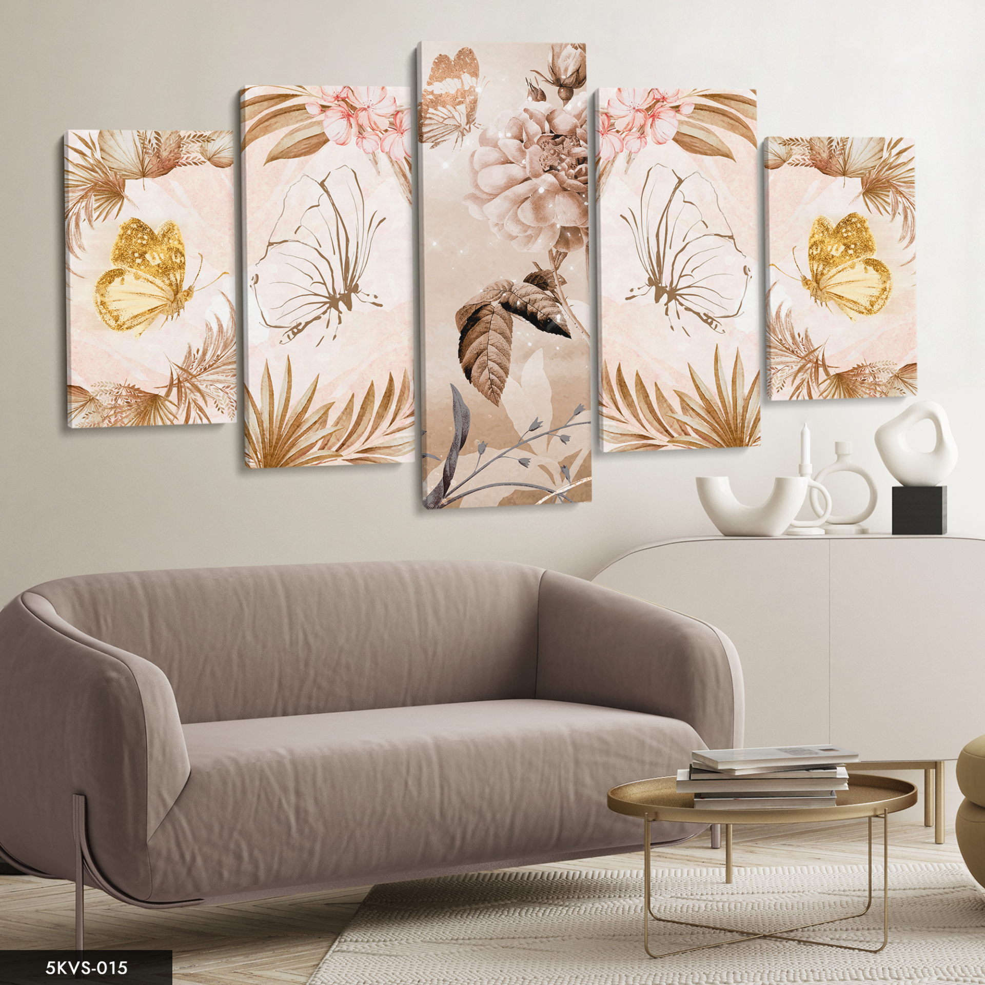 Kelebek Yapraklar 5 Parça Kanvas - Canvas Tablo 70 x 125 CM