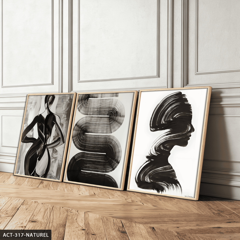 Fırça Drabeleri Kadın Silüeti 3 Parça Ahşap Çerçeveli Tablo ACT Naturel - 40 x 60 CM