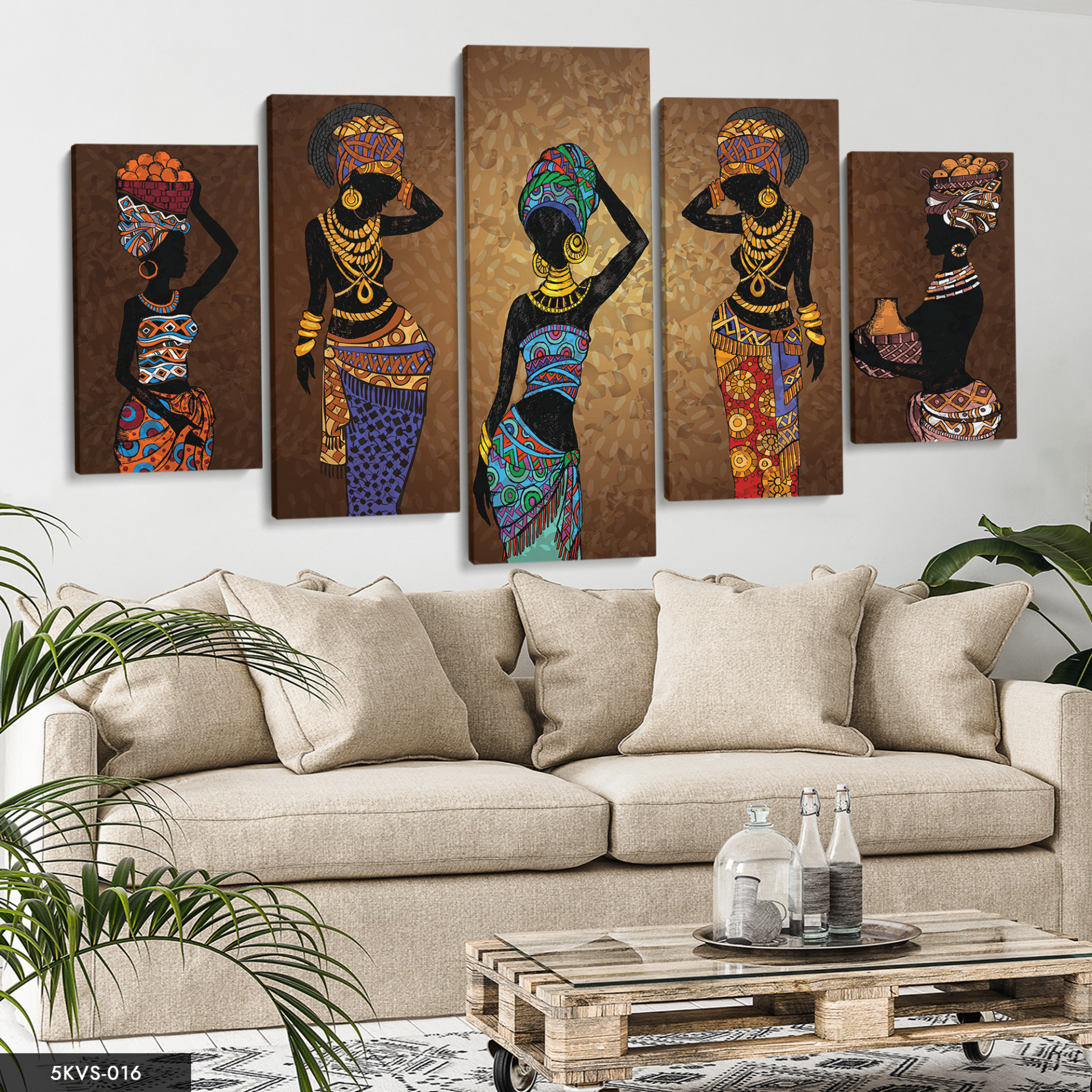 Afrikalı Kadınlar 5 Parça Kanvas - Canvas Tablo 70 x 125 CM