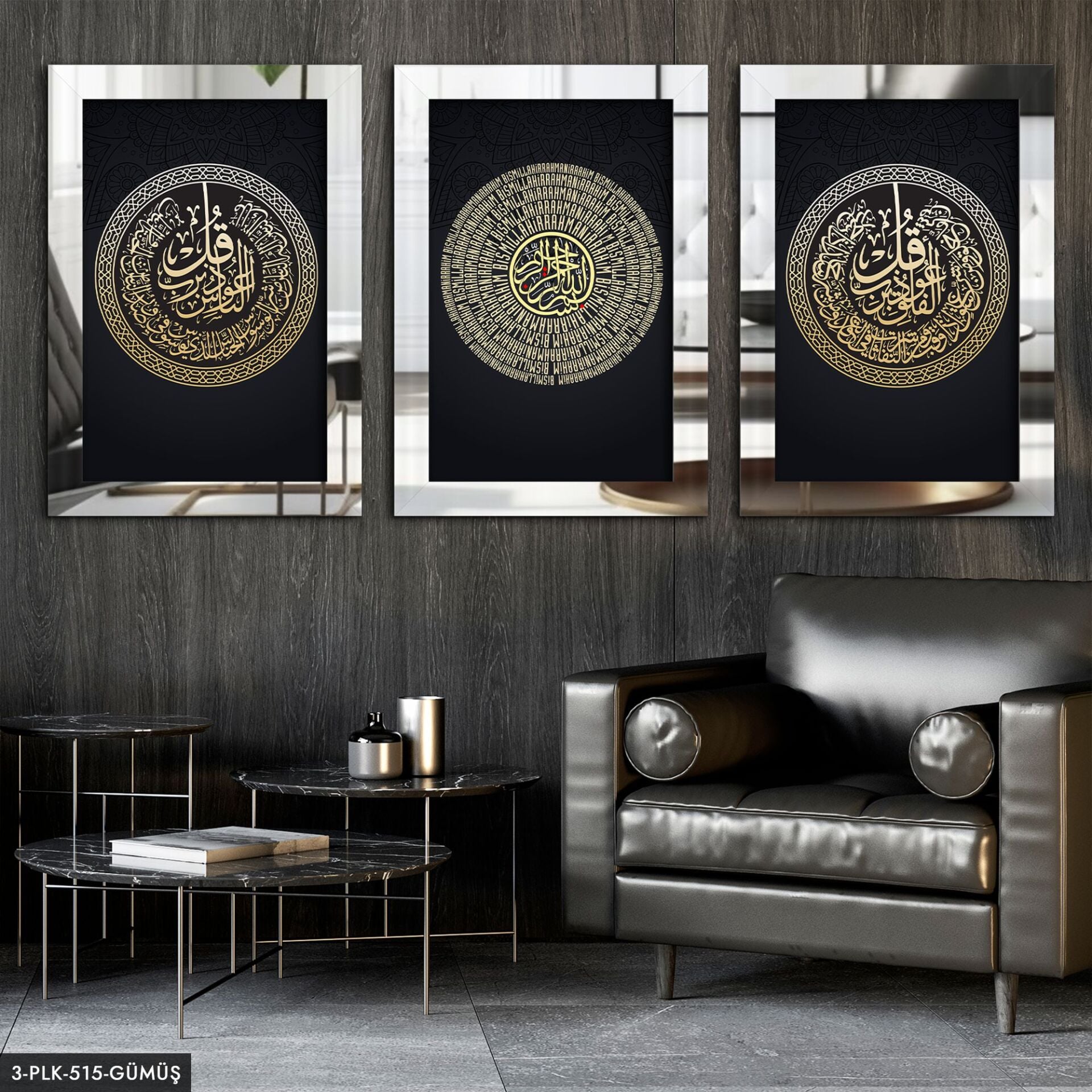Besmele Felak Nas 3 Parça Pleksi Aynalı Tablo 30 x 40 CM - Gümüş