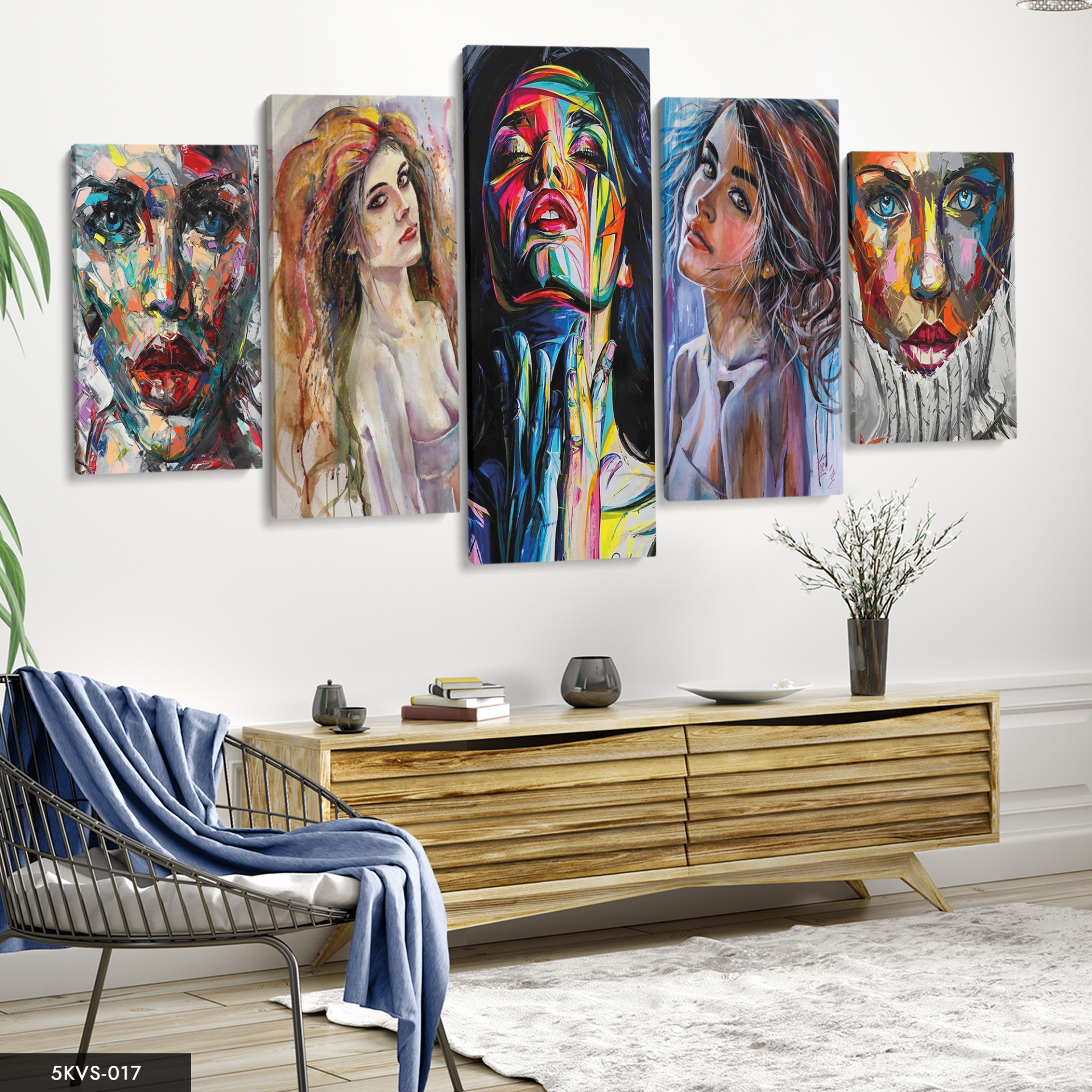 Sanatsal Kadınlar 5 Parça Kanvas - Canvas Tablo 70 x 125 CM