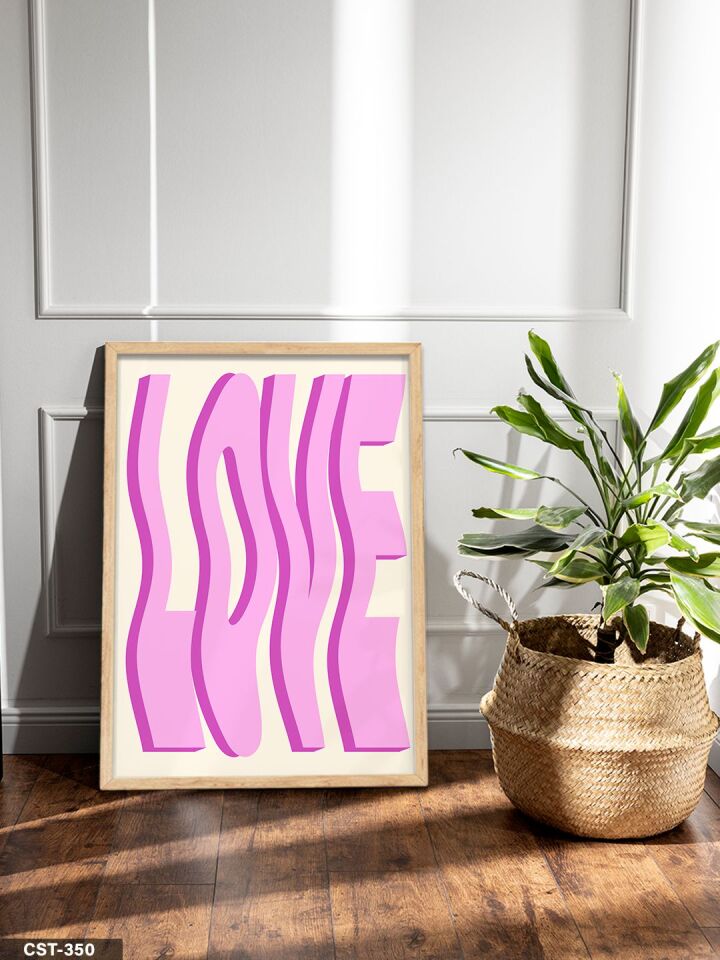 Pembe Love Tek Parça Ahşap Çerçeveli Tablo