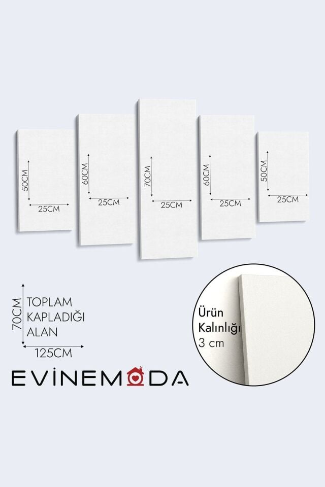 Renkli Yapraklar 5 Parça Kanvas - Canvas Tablo 70 x 125 CM