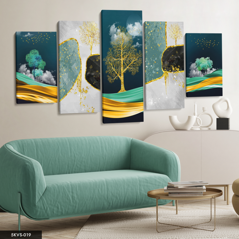 Soyut Doğa 5 Parça Kanvas - Canvas Tablo 70 x 125 CM