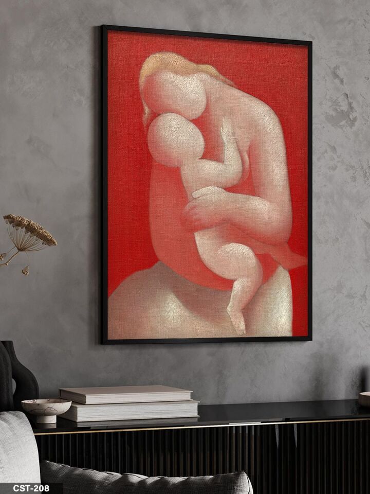 Anne ve Çocuk Tek Parça Ahşap Çerçeveli Tablo Siyah - 40 x 60 CM