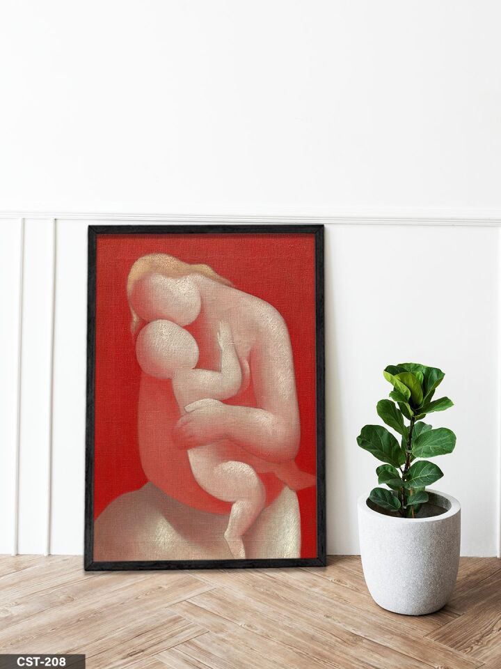 Anne ve Çocuk Tek Parça Ahşap Çerçeveli Tablo Siyah - 40 x 60 CM