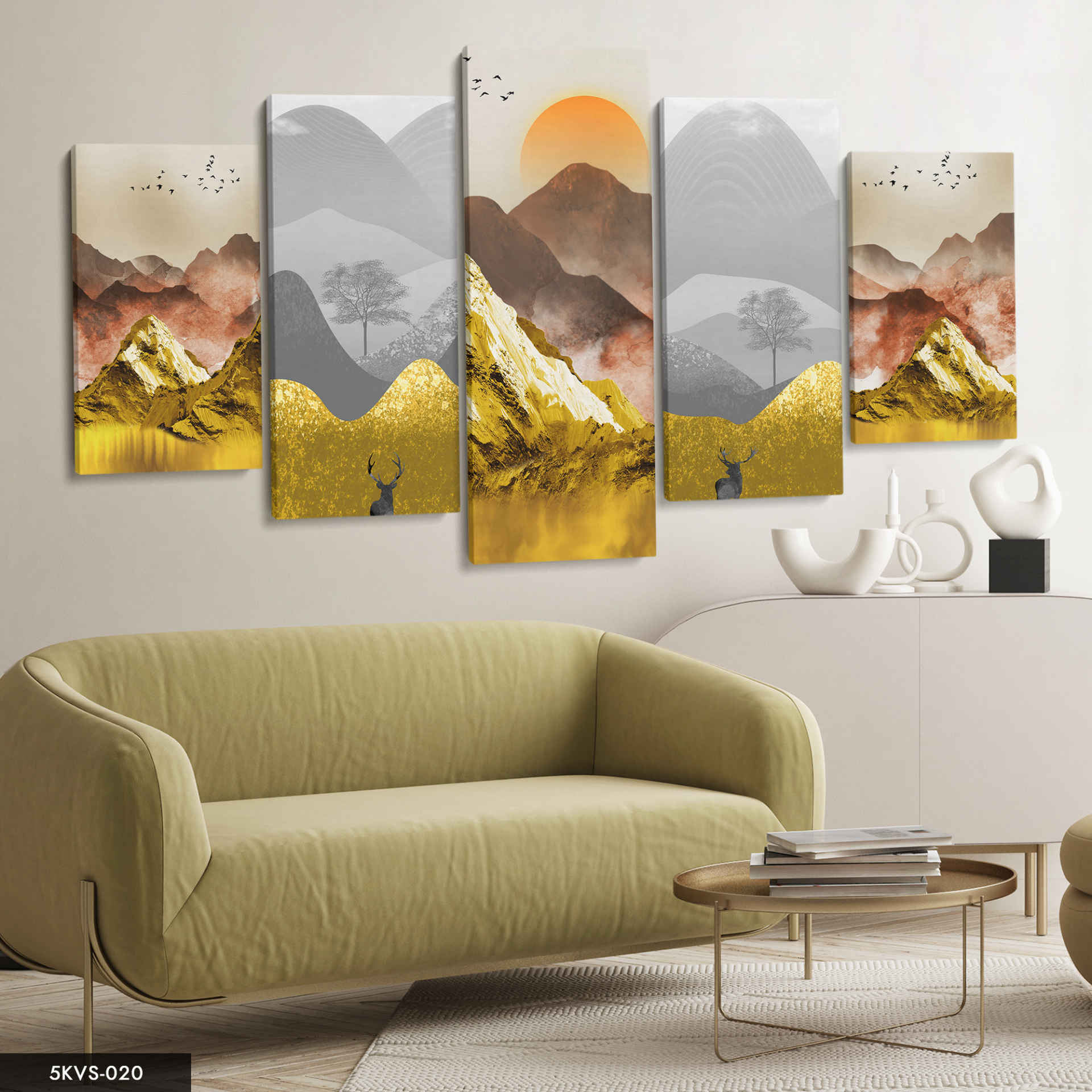 Soyut Doğa 5 Parça Kanvas - Canvas Tablo 70 x 125 CM