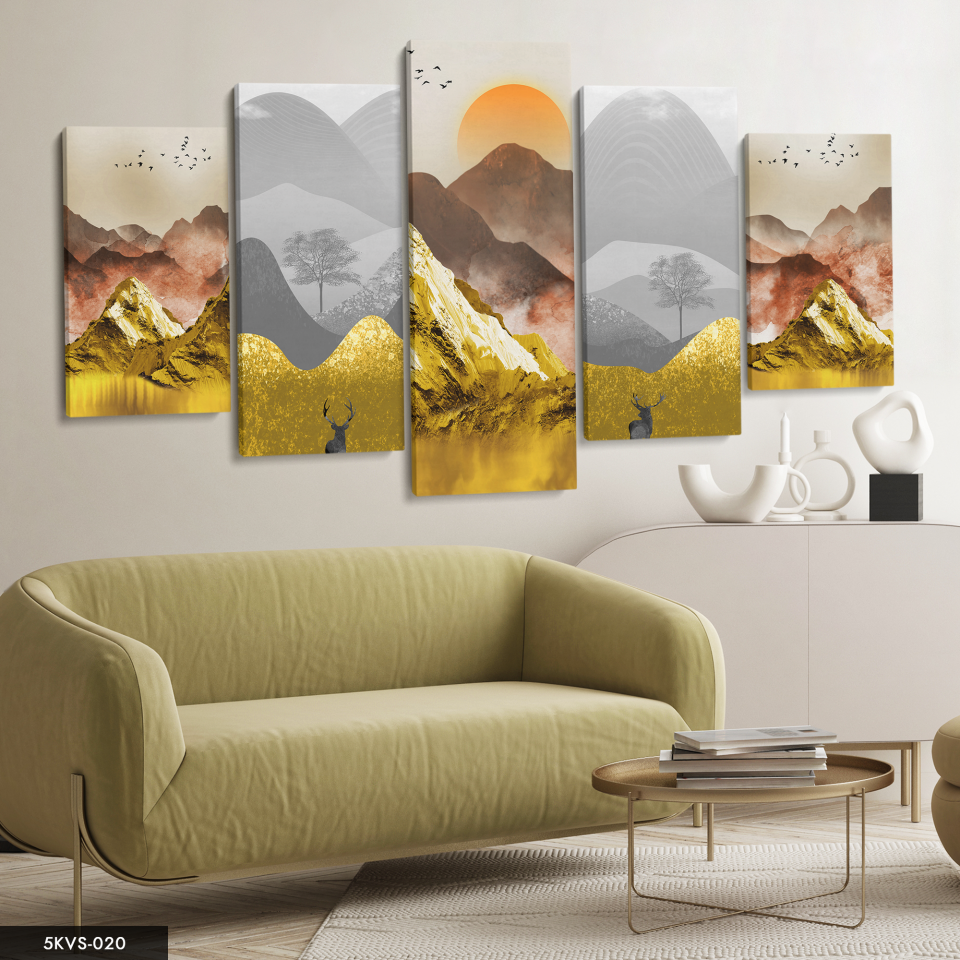 Soyut Doğa 5 Parça Kanvas - Canvas Tablo 70 x 125 CM