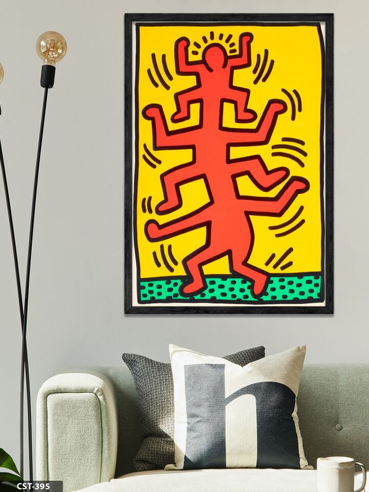 Keith Haring Growing Tek Parça Ahşap Çerçeveli Tablo Siyah - 20 x 30 CM
