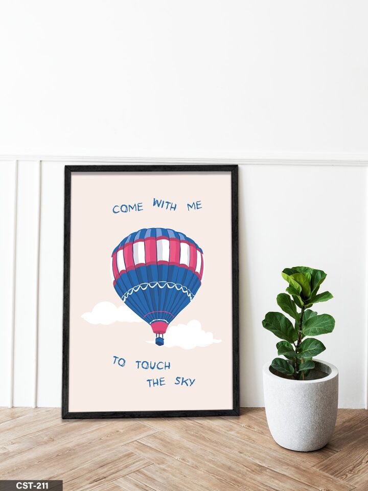 To Touch The Sky Balon Tek Parça Ahşap Çerçeveli Tablo Siyah - 40 x 60 CM