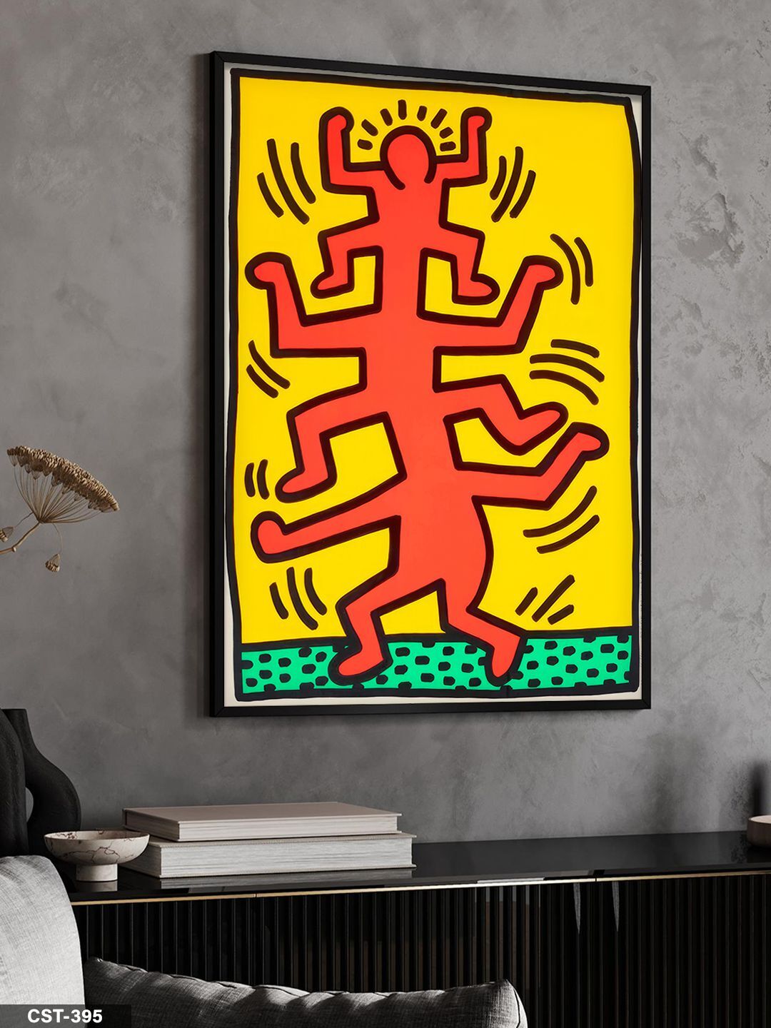 Keith Haring Growing Tek Parça Ahşap Çerçeveli Tablo Siyah - 20 x 30 CM