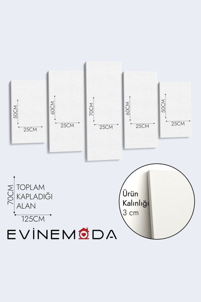 Çiçekler 5 Parça Kanvas - Canvas Tablo 70 x 125 CM