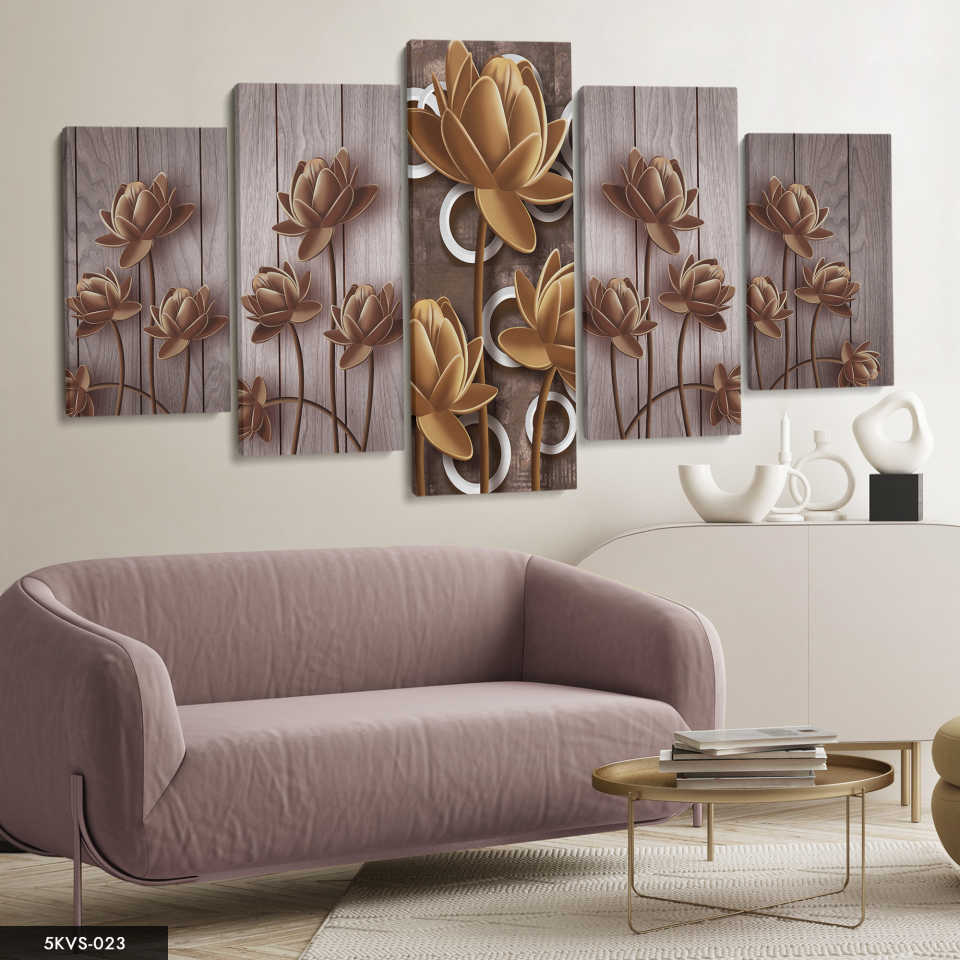 Çiçekler 5 Parça Kanvas - Canvas Tablo 70 x 125 CM