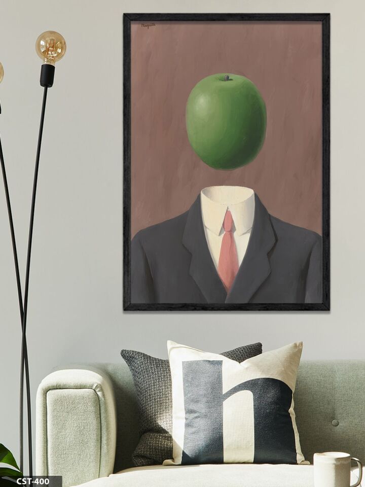 Elma Kafalı İnsan Tek Parça Ahşap Çerçeveli Tablo Siyah - 20 x 30 CM